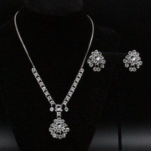 ANTIQUE ART DECO 12k GF CZECH CRYSTAL BEZEL SET NECKLACE EARRINGS SET